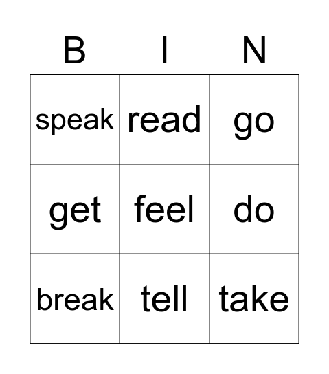 Past Tense Verbs Bingo Card