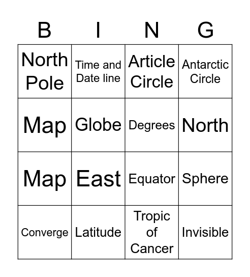 Map Skills: Latitude and Longitude Bingo Card