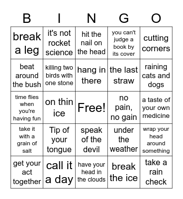English Idioms Bingo Card