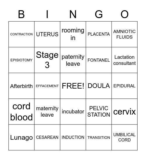 LABOR & DELIVERY Bingo Card