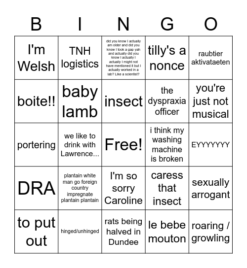 inside jokes Bingo Card