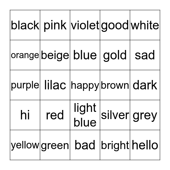 Colors Bingo Card