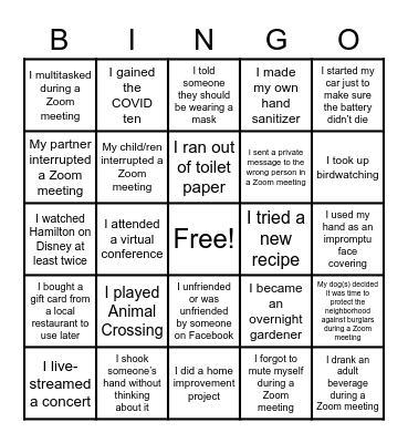 Pandemic Bingo! Bingo Card