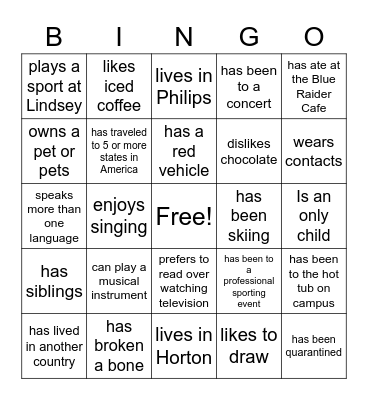 Find Someone Who.... Bingo Card