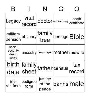 Genealogy Bingo Card