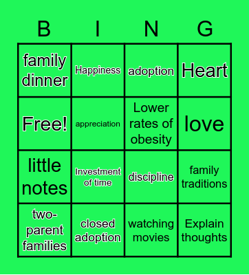 Strong Family Bingo Card