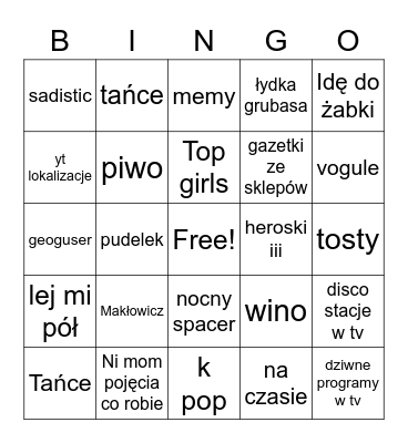 Piątek Bingo Card