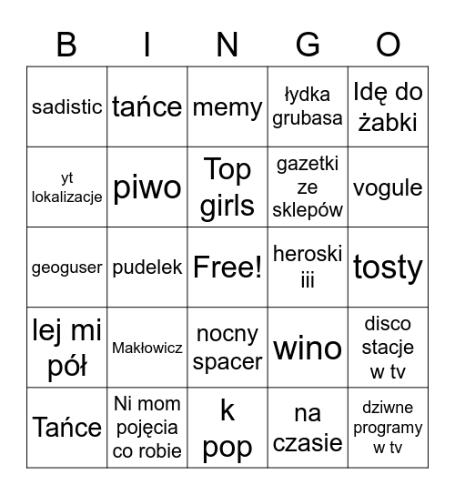 Piątek Bingo Card
