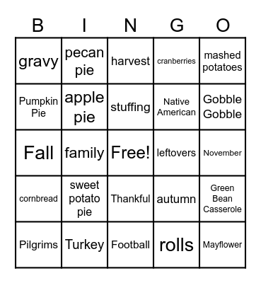 Thanksgiving Bingo Card