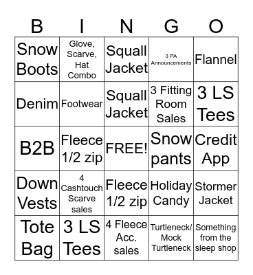 Holiday Bingo Card