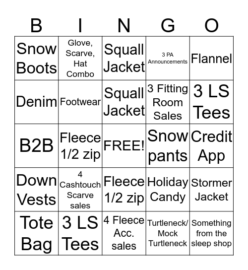 Holiday Bingo Card