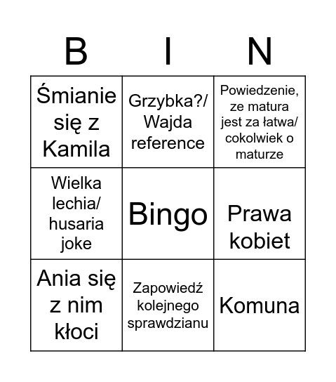 Historia u rocznika Bingo Card