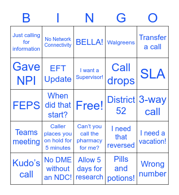 Pharmacy Call Center Bingo Card
