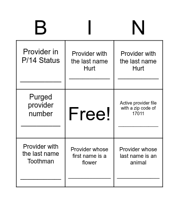 Cred Team Bingo Card