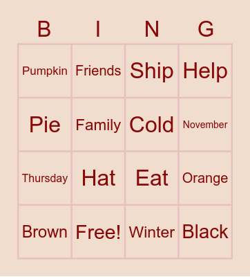 Thanksgiving Bingo Card