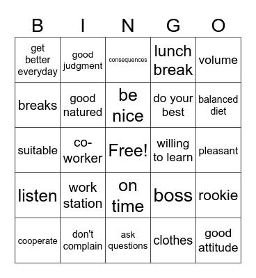 First day BINGO Card