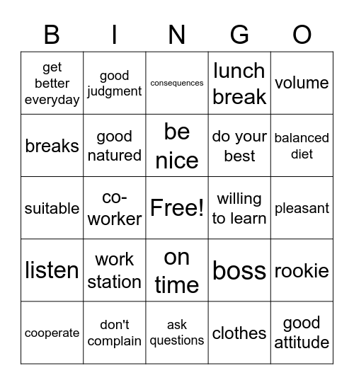 First day BINGO Card