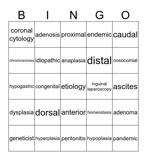 Digestive System Bingo Card