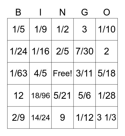 Multiply & Divide Fractions Bingo Card