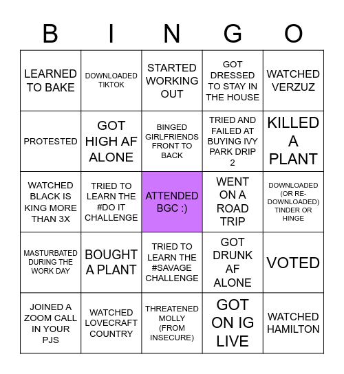 BGC Bingo Night Bingo Card