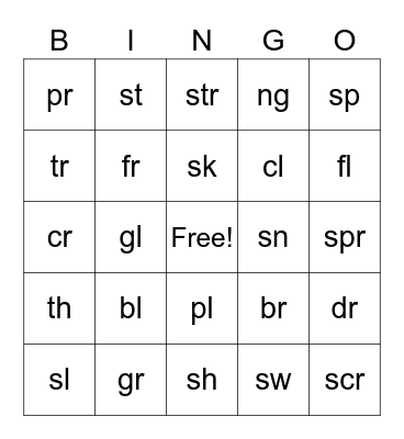 blended sounds Bingo Card
