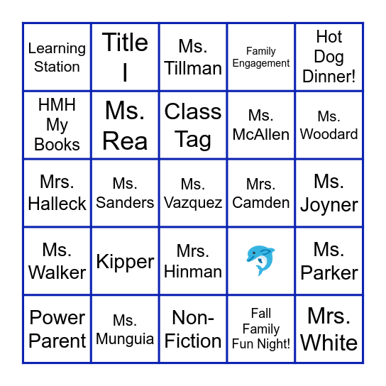 KES Fall Family Fun Night Bingo Card