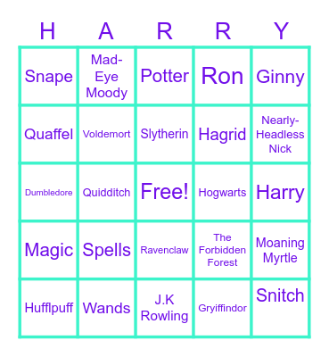 Harry Potter Bingo Card