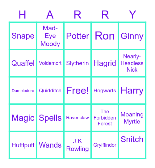 Harry Potter Bingo Card