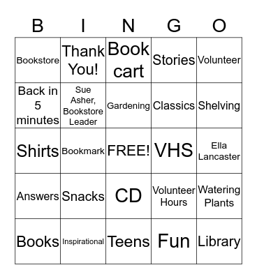"Friends" Volunteer Library Bingo Card