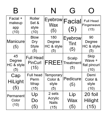 COSMETOLOGY Bingo Card
