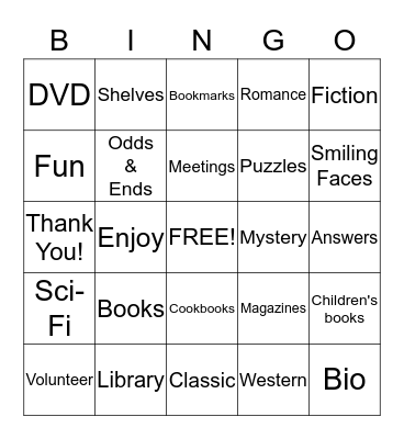 "Friends" Volunteer Library Bingo Card