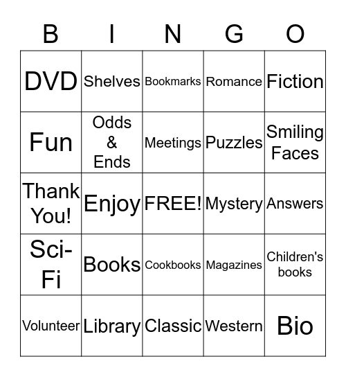 "Friends" Volunteer Library Bingo Card
