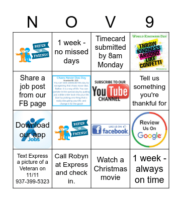 11/9-11/15 Bingo Card