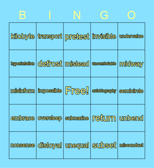PREFIX BINGO Card
