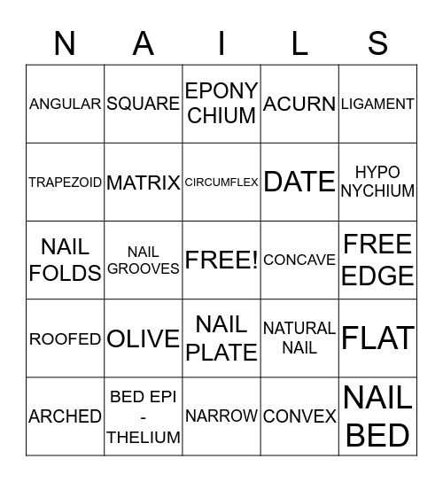 NAIL STRUCTURE AND GROWTH Bingo Card
