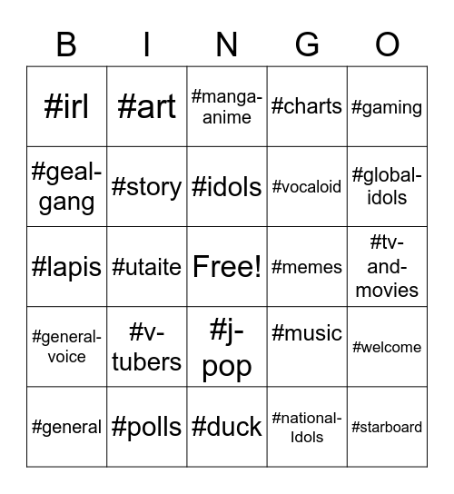 J-Zone Channel Mute Bingo Card