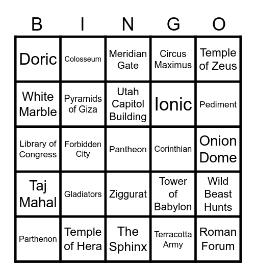 Ancient Architecture Bingo Card