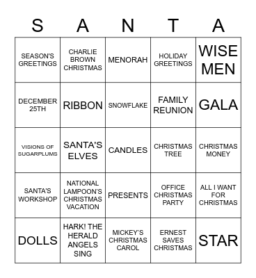 MERRY CHRISTMAS Bingo Card