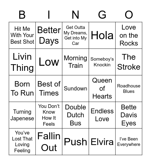 Music Bingo 35 Bingo Card