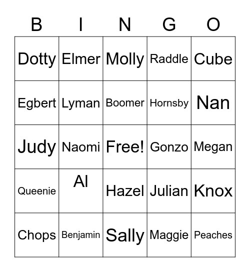 villliger hunt - Gemma .Topple Bingo Card