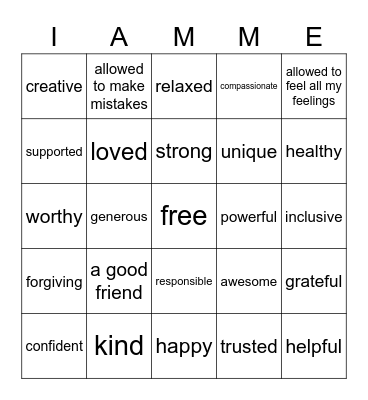 I am me ✨ Bingo Card