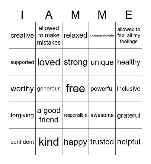 I am me ✨ Bingo Card