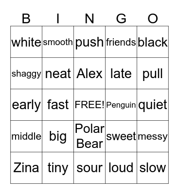 Polar Opposites Bingo Card