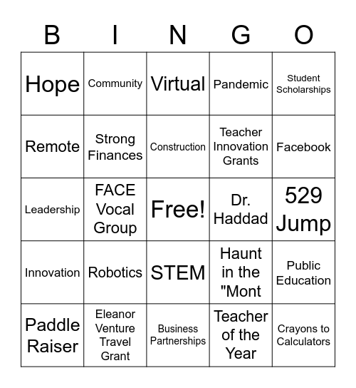Education Foundation Gala Bingo Card