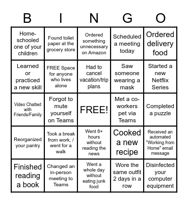 Office / COVID-19 / Work from Home Bingo Card