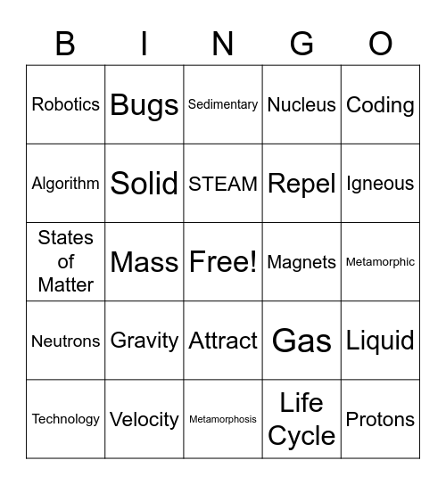 Science Bingo Card