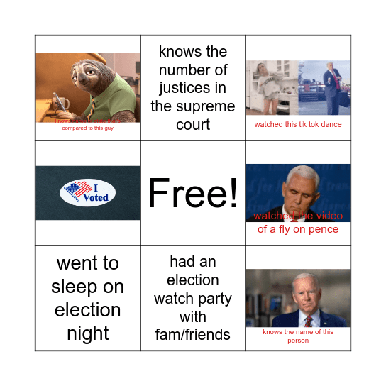 2020 elections Bingo Card
