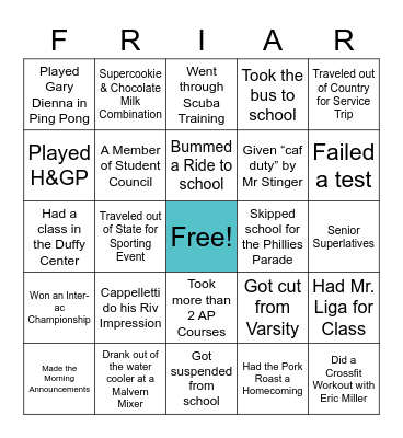 Friar Bingo Card