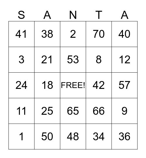 HAPPY HOLIDAYS  Bingo Card