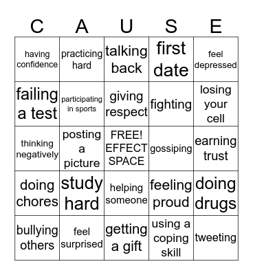 Cause and Effect Bingo Card